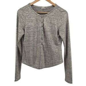 Pilcro Metallic Gold Knit Cropped Henley‎ Top Size Medium Long Sleeve Y2K Rave